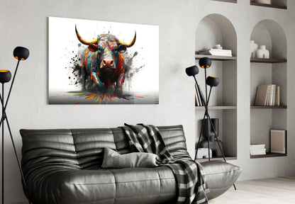 Rainbow Bull White Splash Glass Wall Art