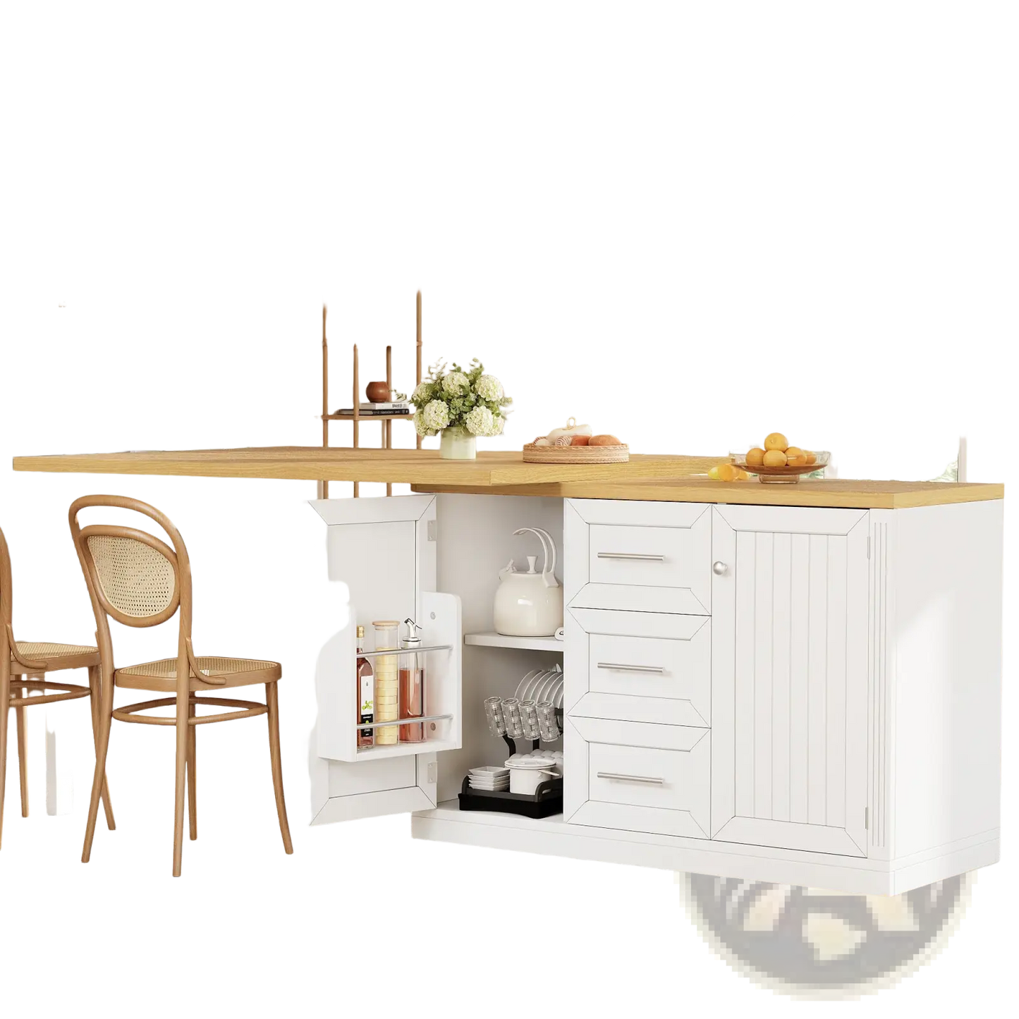 Extendable Kitchen Island Dining Table with Storage
