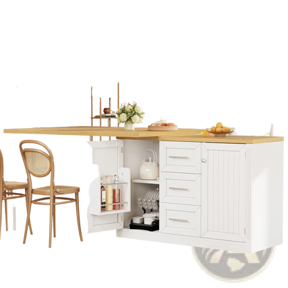 Extendable Kitchen Island Dining Table with Storage