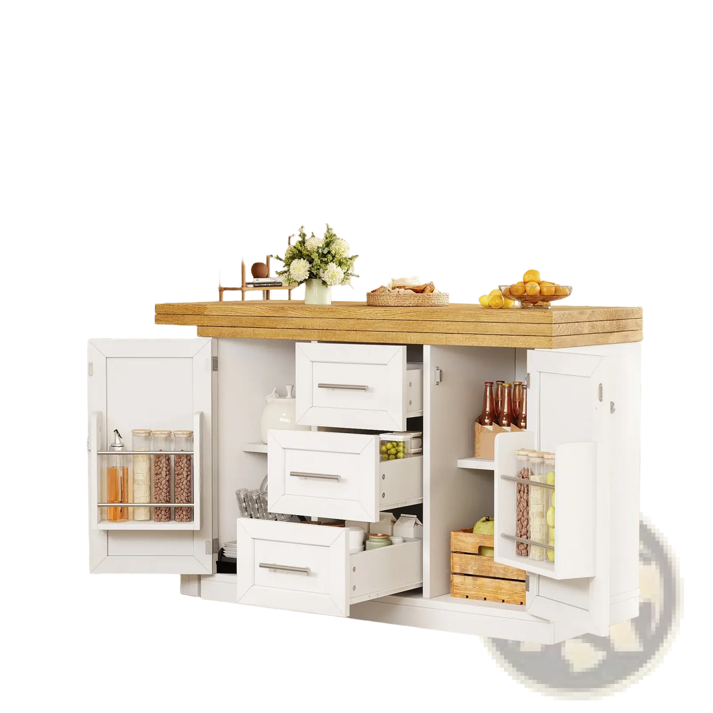 Extendable Kitchen Island Dining Table with Storage