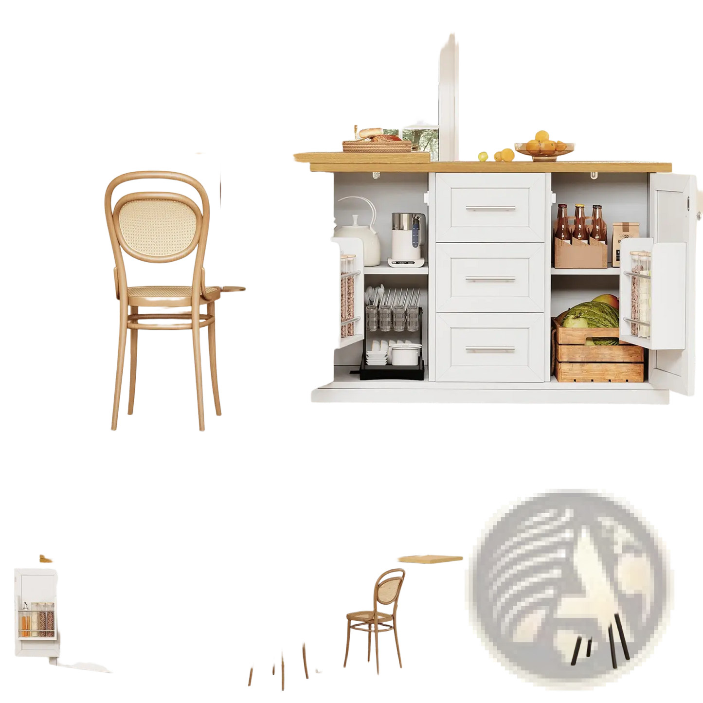 Extendable Kitchen Island Dining Table with Storage