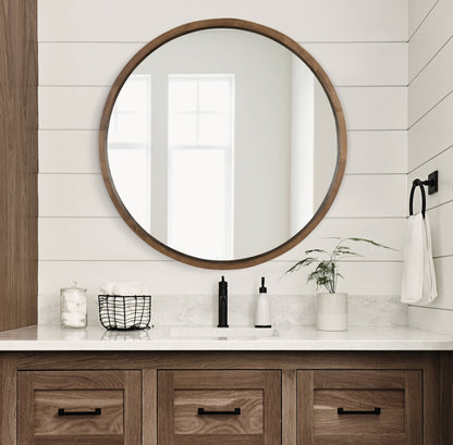 Hutton Round Wood Wall Mirror