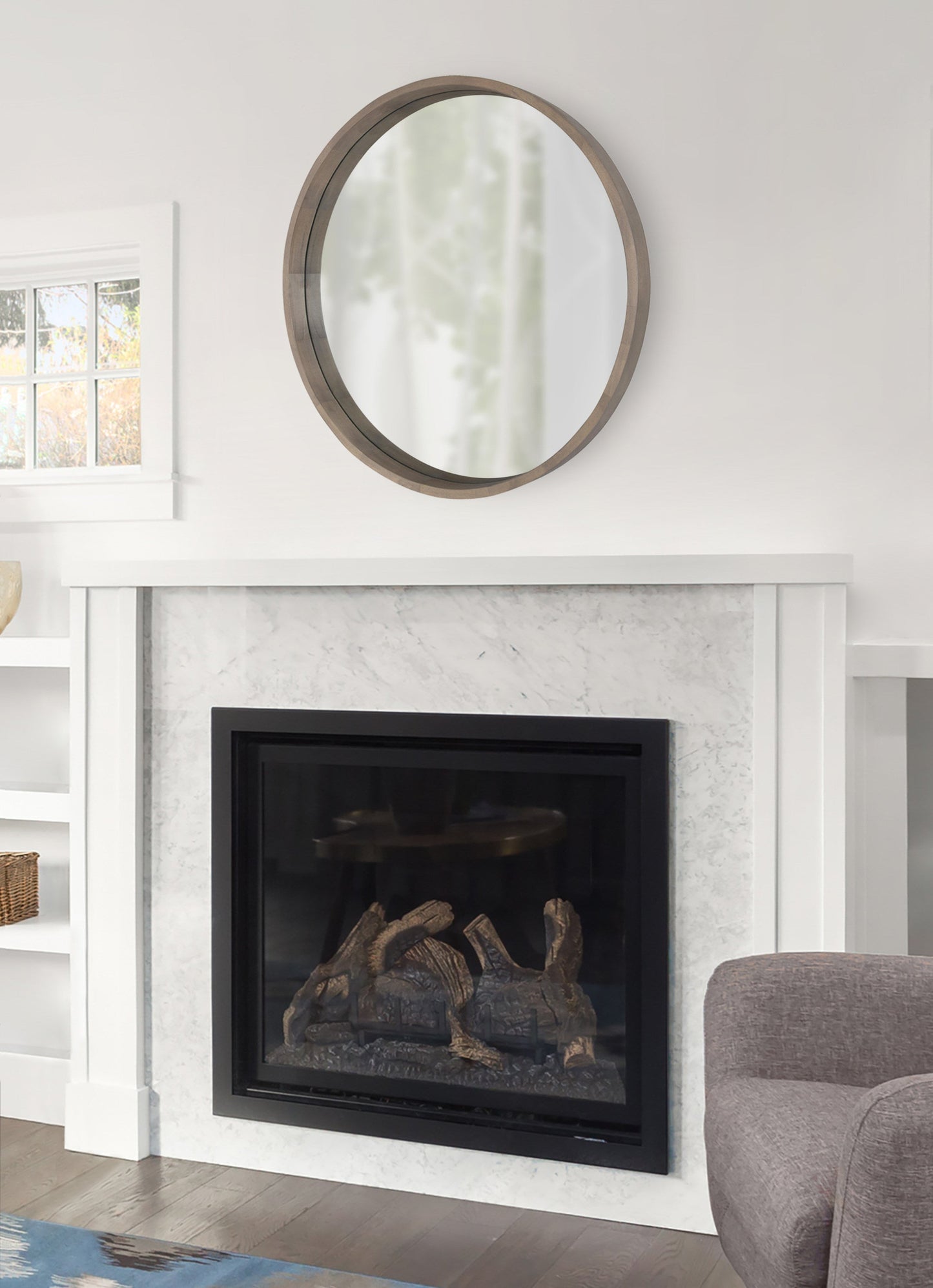 Hutton Round Wood Wall Mirror