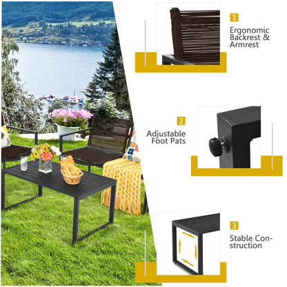 4 Pieces Patio Furniture Conversation Set with Sofa Loveseat