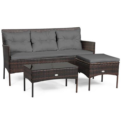 3 Pieces Patio Furniture Sectional Set with 5 Cozy