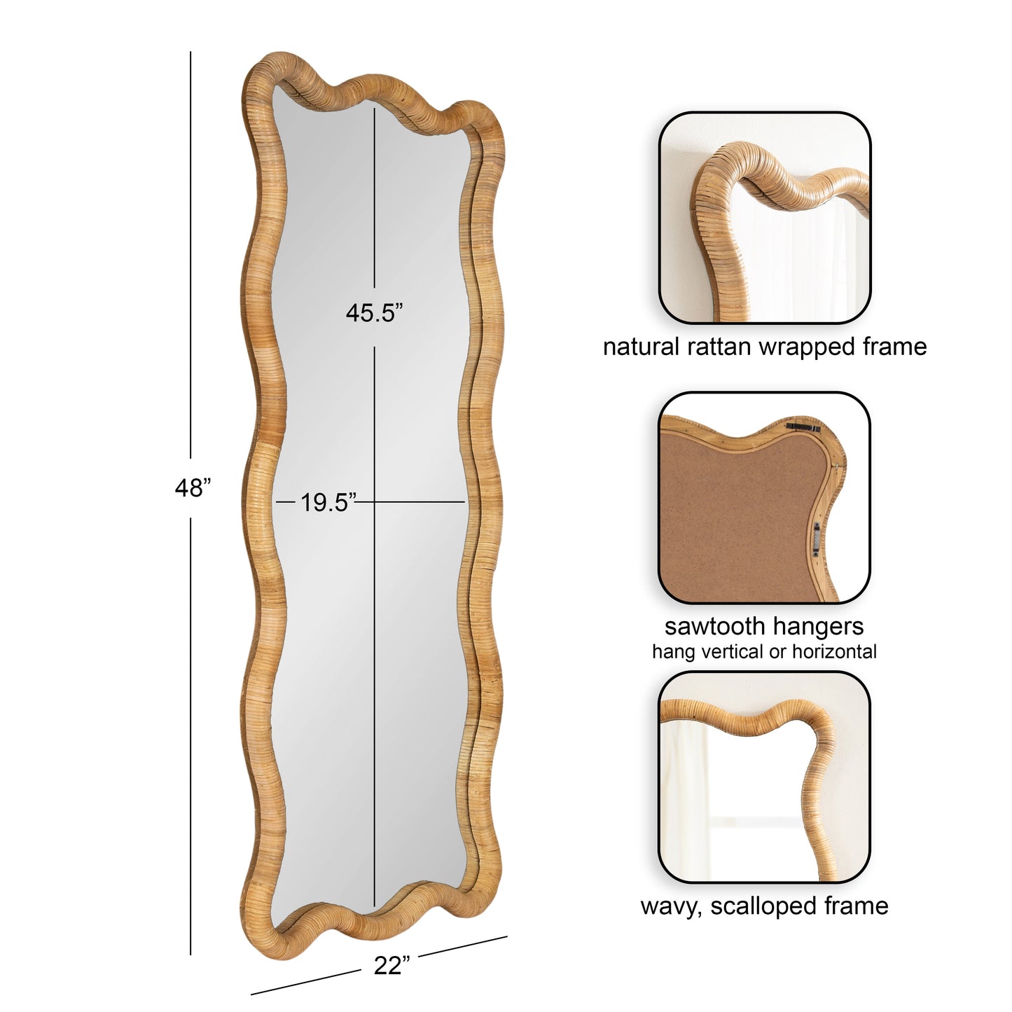 Rahfy Rattan Rectangle Scallop Mirror