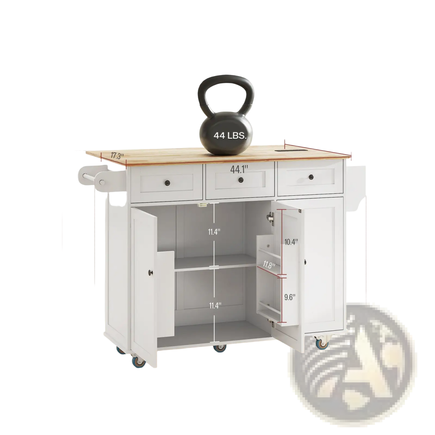Kitchen Island with Drop Leaf and Charging Station