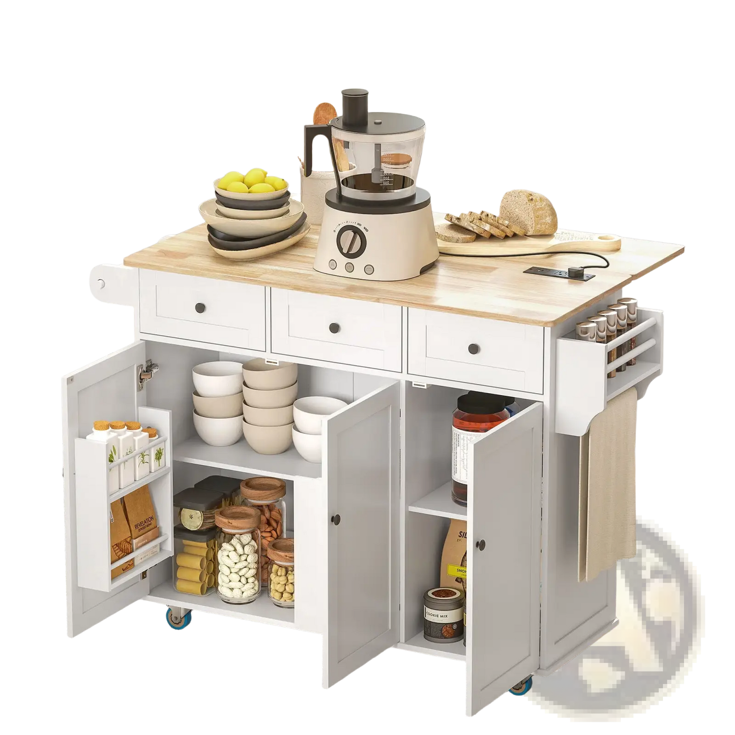 Kitchen Island with Drop Leaf and Charging Station