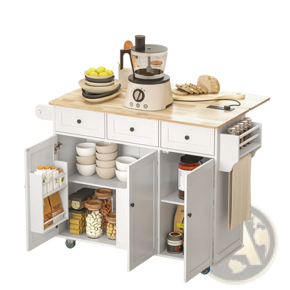 Kitchen Island with Drop Leaf and Charging Station