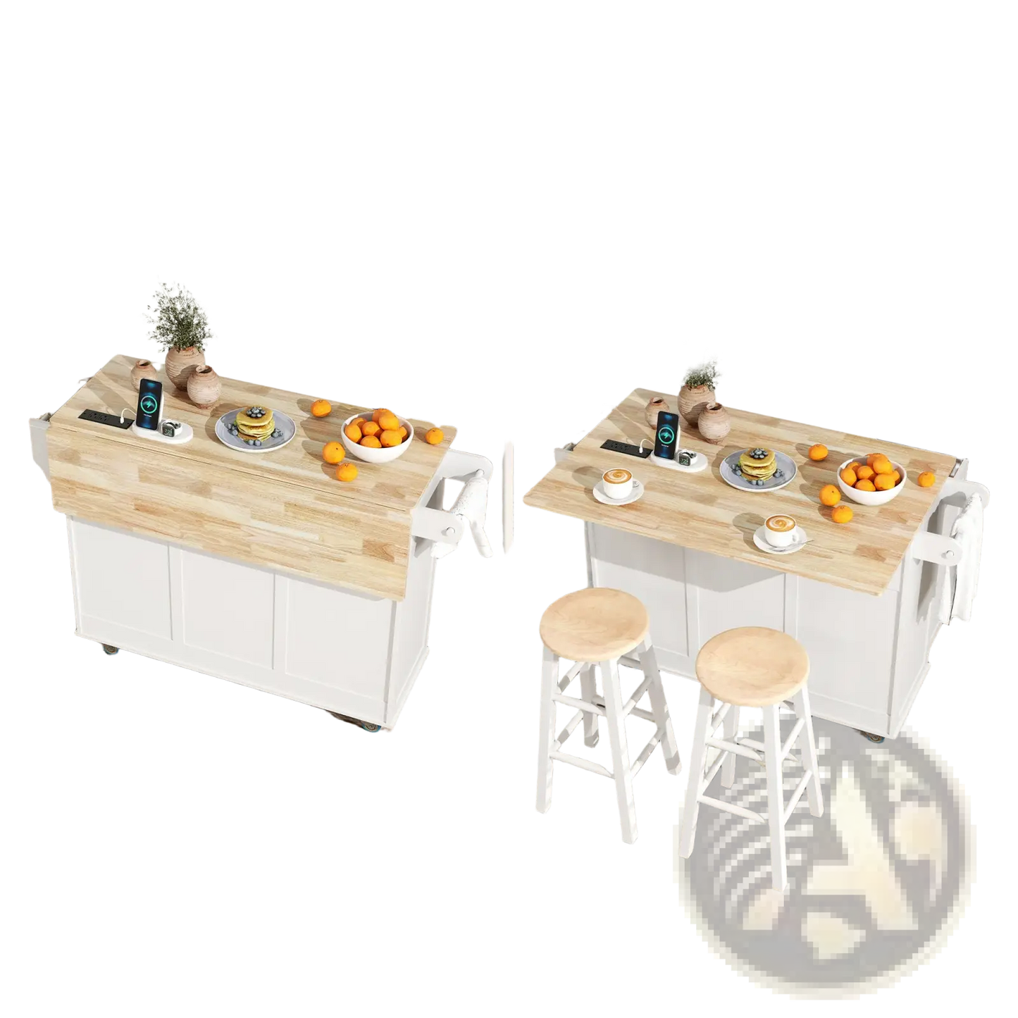 Kitchen Island with Drop Leaf and Charging Station