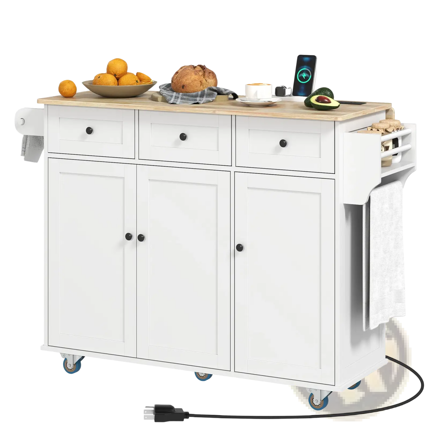 Kitchen Island with Drop Leaf and Charging Station