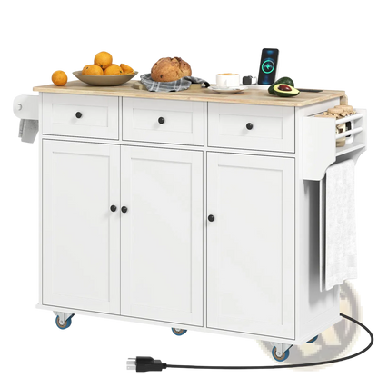 Kitchen Island with Drop Leaf and Charging Station
