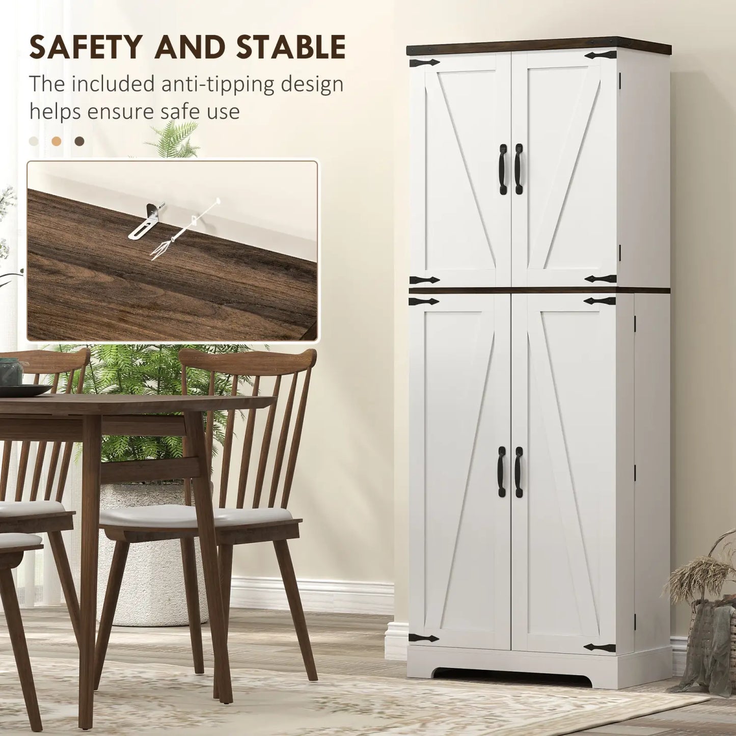 Kitchen Pantry Cabinet with Led Light and Spice Racks
