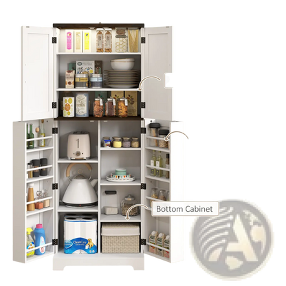Kitchen Pantry Cabinet with Led Light and Spice Racks