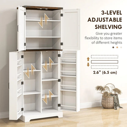Kitchen Pantry Cabinet with Led Light and Spice Racks
