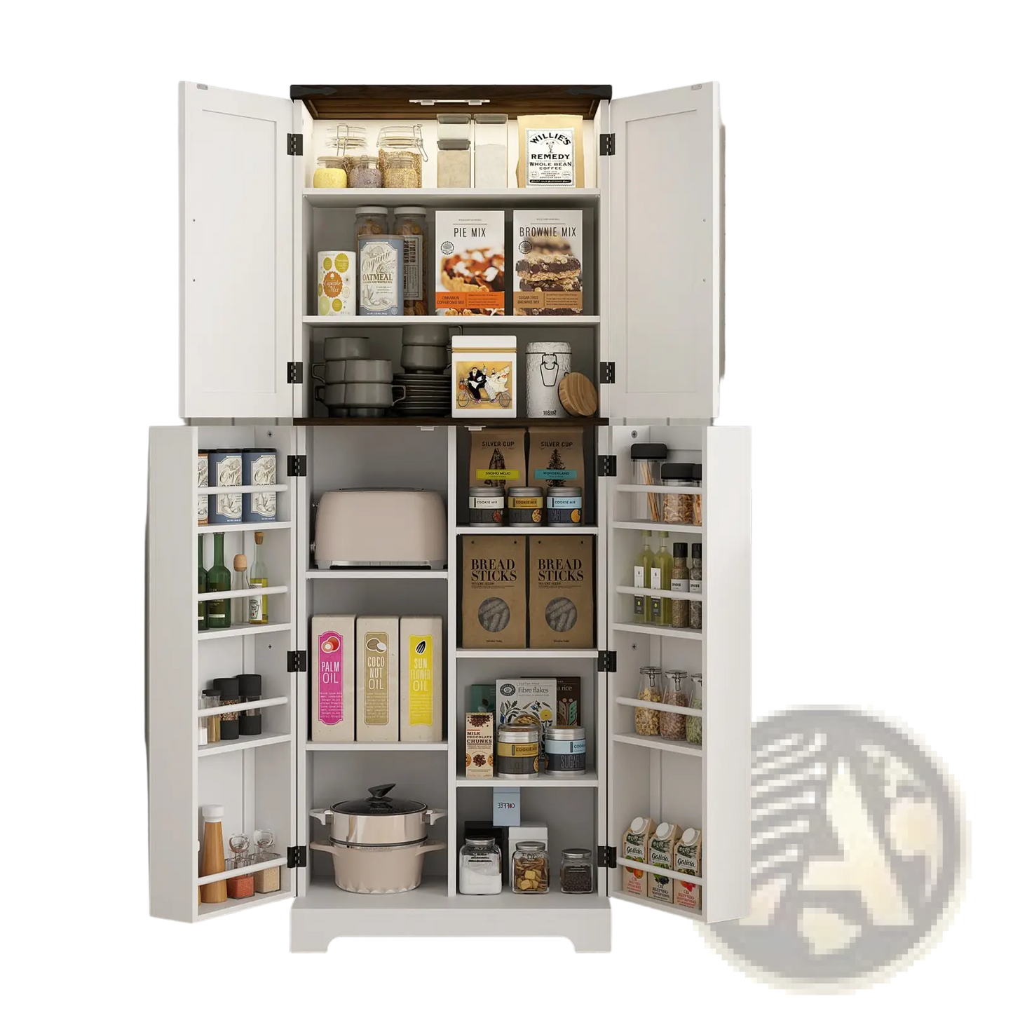 Kitchen Pantry Cabinet with Led Light and Spice Racks