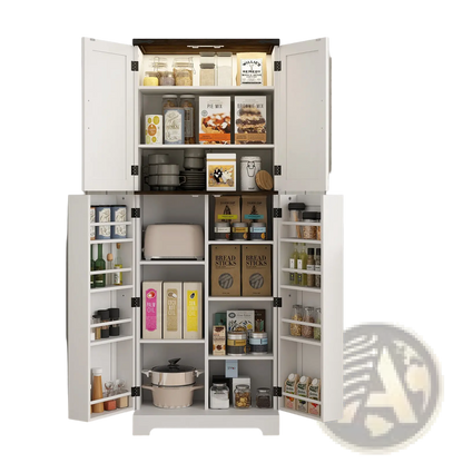 Kitchen Pantry Cabinet with Led Light and Spice Racks