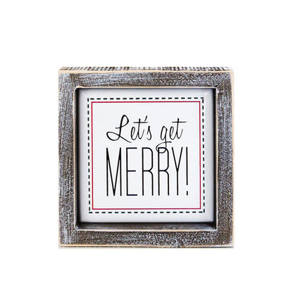 Get Merry 5 Inch Holiday Sign - Festive Home Decor Wooden Wall Plaque Christmas Mantel