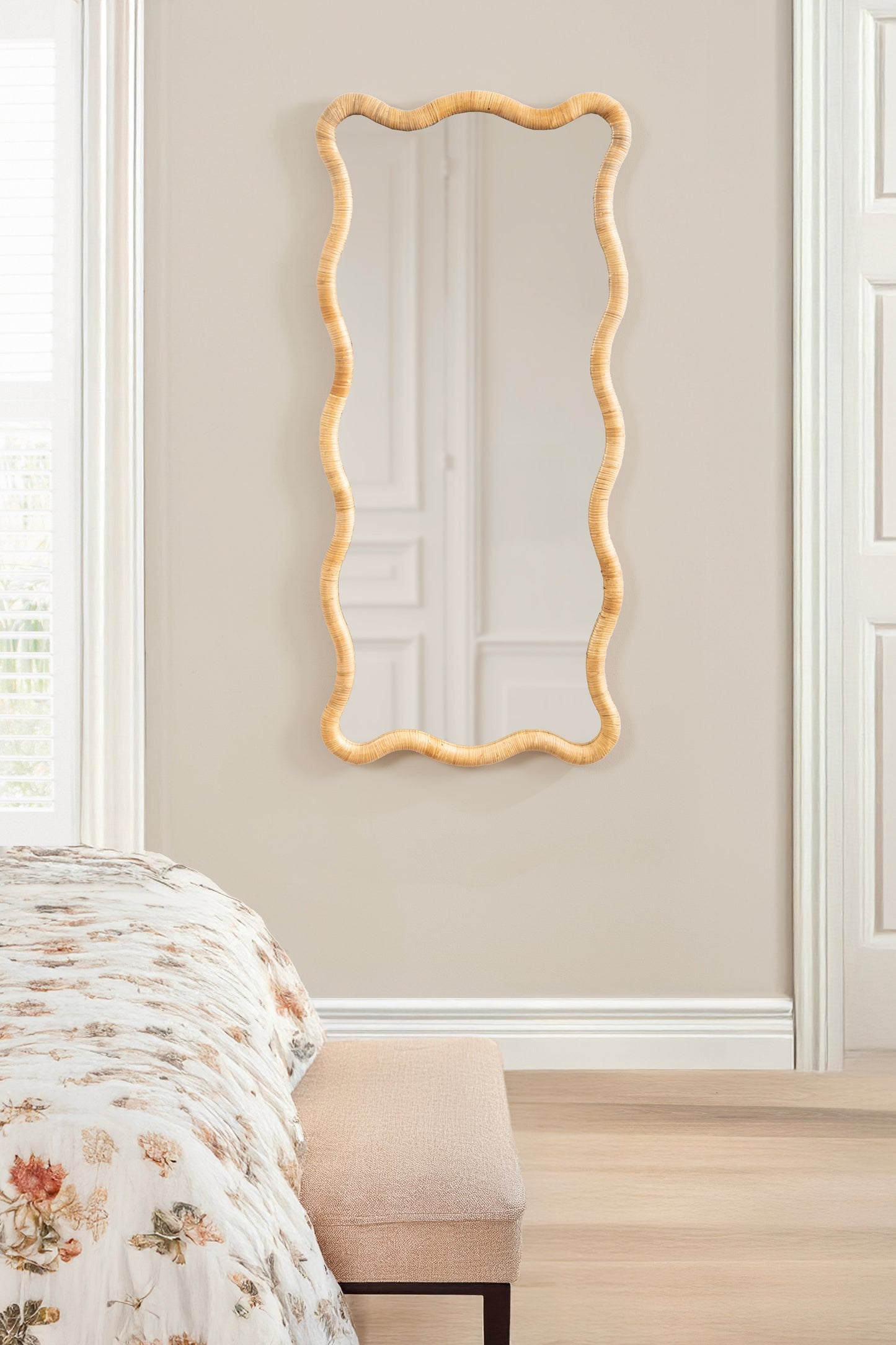 Rahfy Rattan Rectangle Scallop Mirror