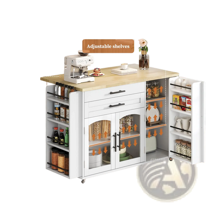 Mobile Kitchen Island with Foldable Worktop and Wheels