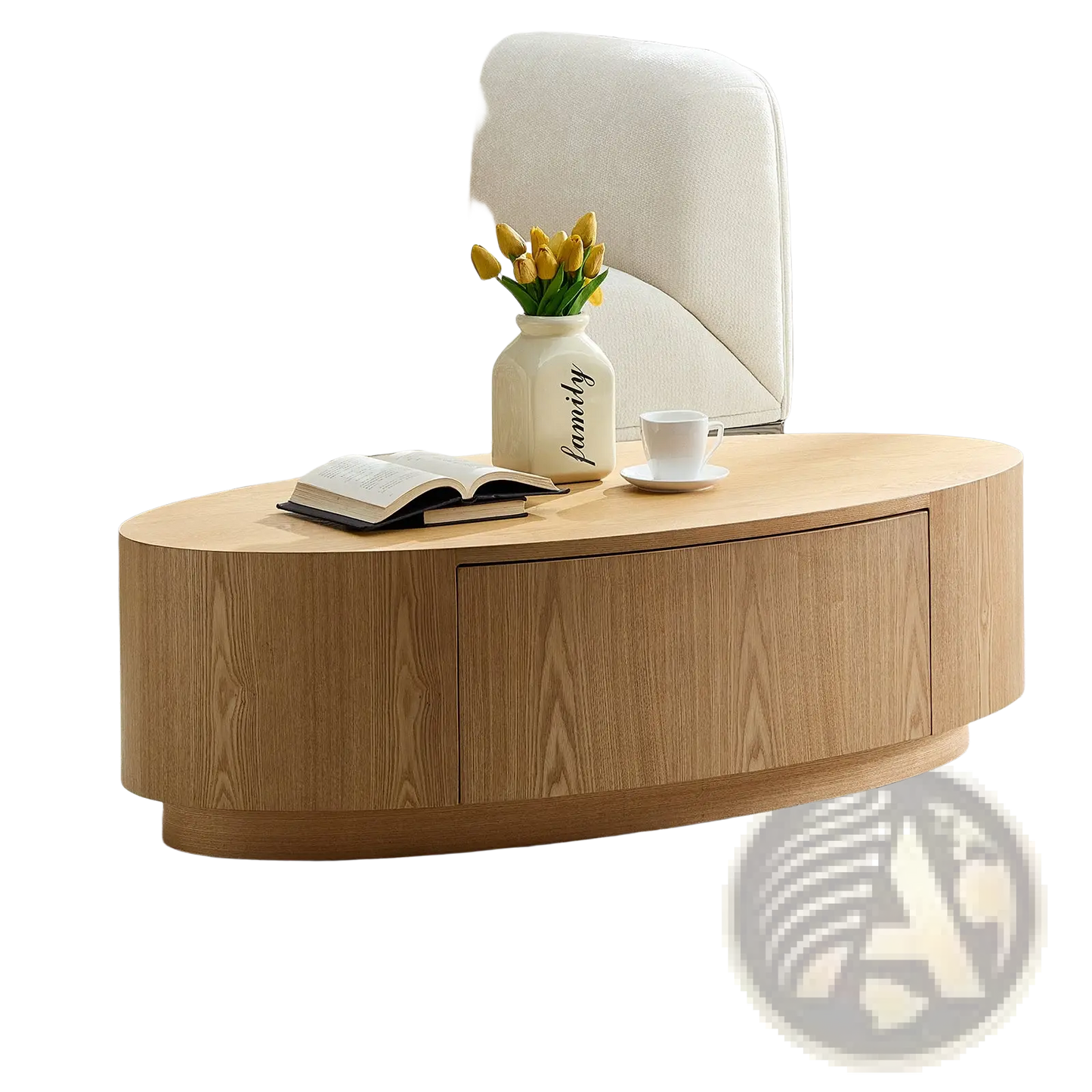 Modern Luxury Oval Coffee Table with Storage Drawer