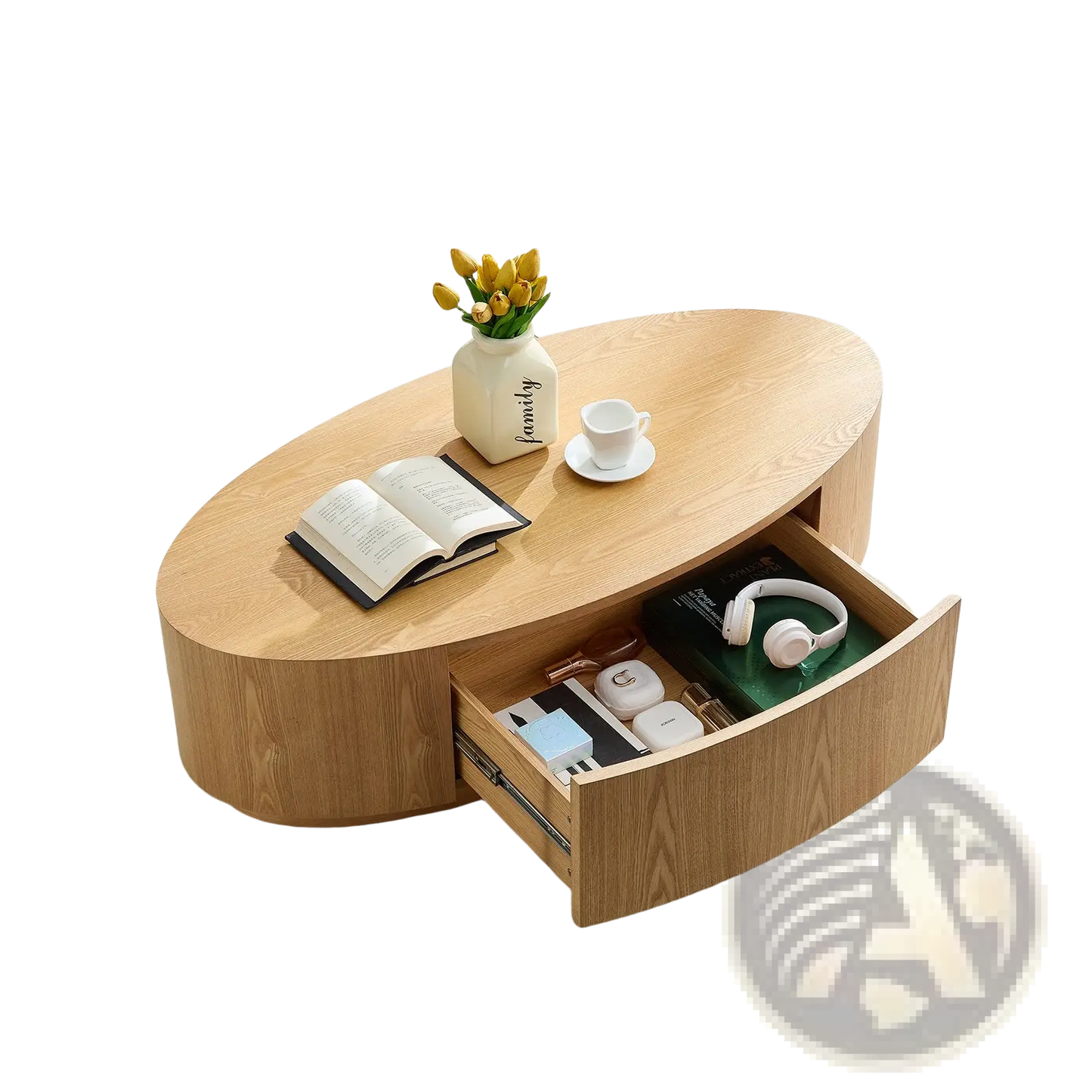Modern Luxury Oval Coffee Table with Storage Drawer
