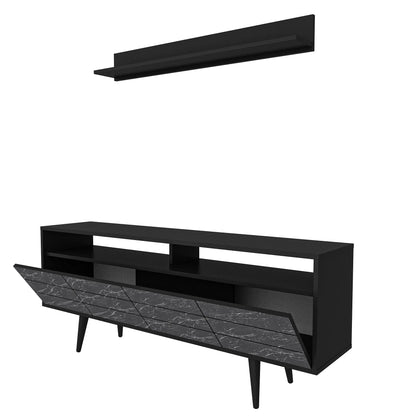 Ola 63 inch Wide TV Stand Media Console with Wall Shelf for TVs up to 72 inch
