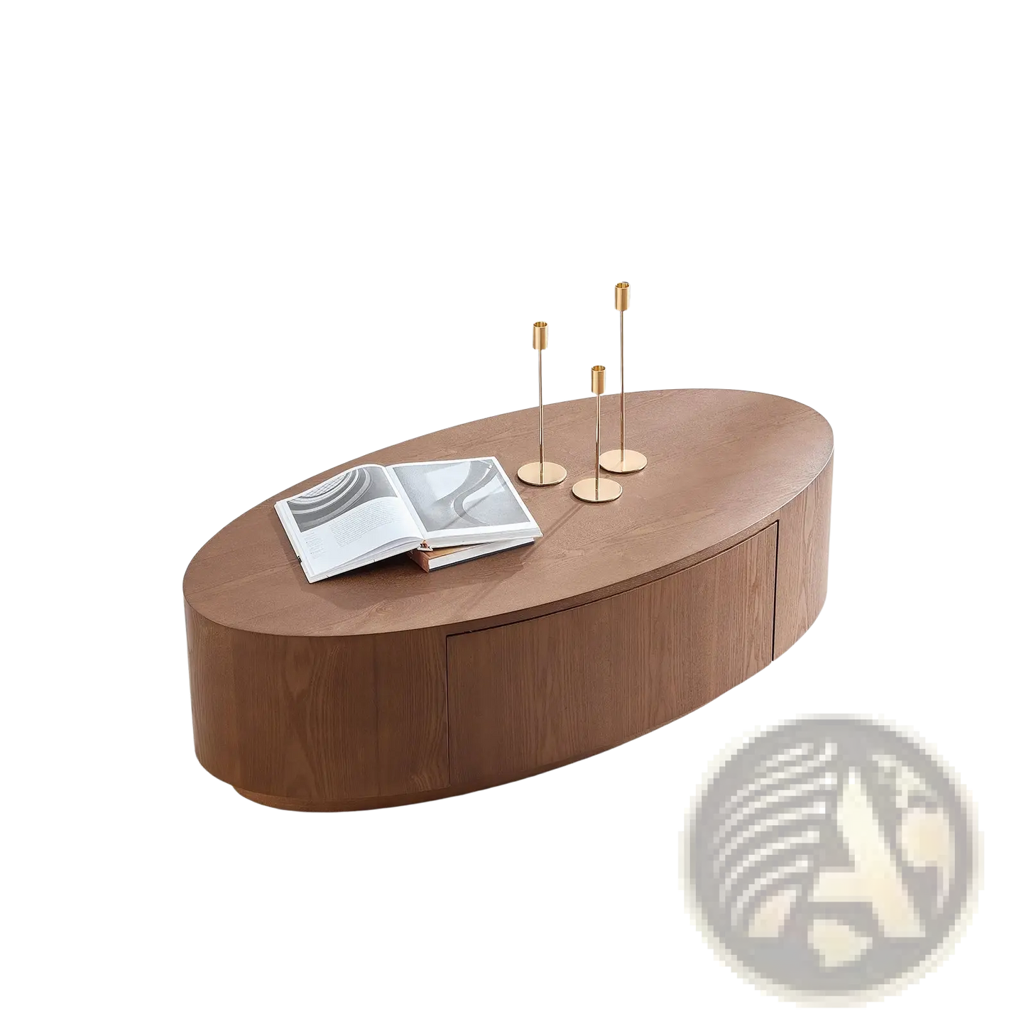 Oval Coffee Table Dark Walnut Wood Storage no Assembly