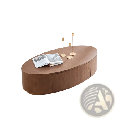 Oval Coffee Table Dark Walnut Wood Storage no Assembly