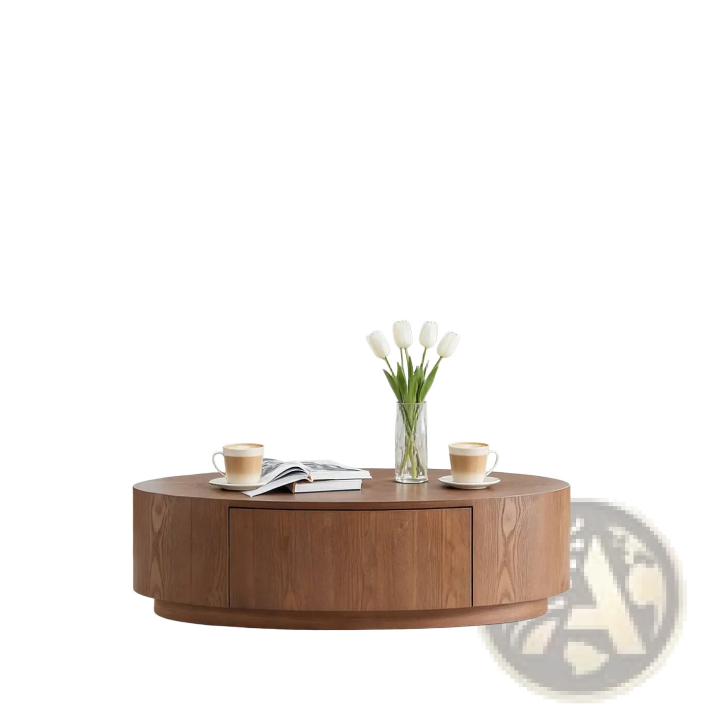 Oval Coffee Table Dark Walnut Wood Storage no Assembly