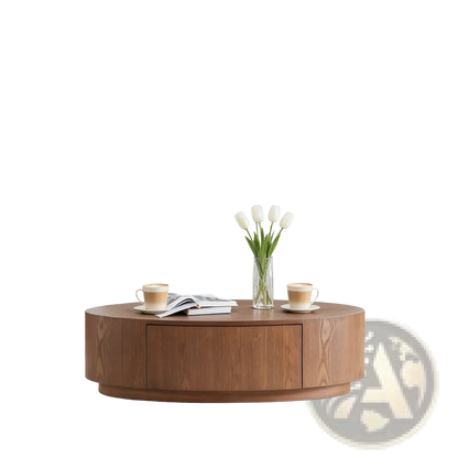Oval Coffee Table Dark Walnut Wood Storage no Assembly