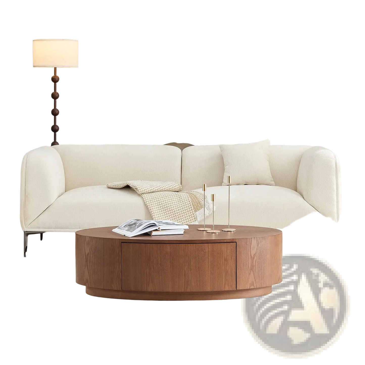 Oval Coffee Table Dark Walnut Wood Storage no Assembly