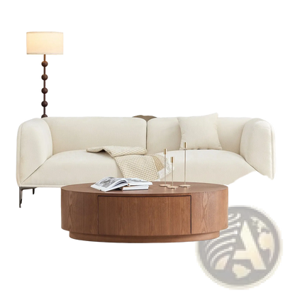 Oval Coffee Table Dark Walnut Wood Storage no Assembly