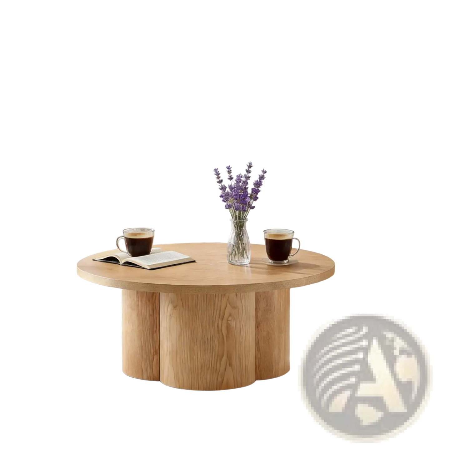 Round Coffee Table Natural Wood Modern Pedestal Base