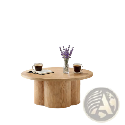 Round Coffee Table Natural Wood Modern Pedestal Base