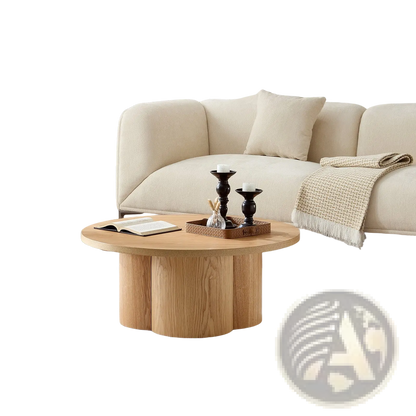Round Coffee Table Natural Wood Modern Pedestal Base