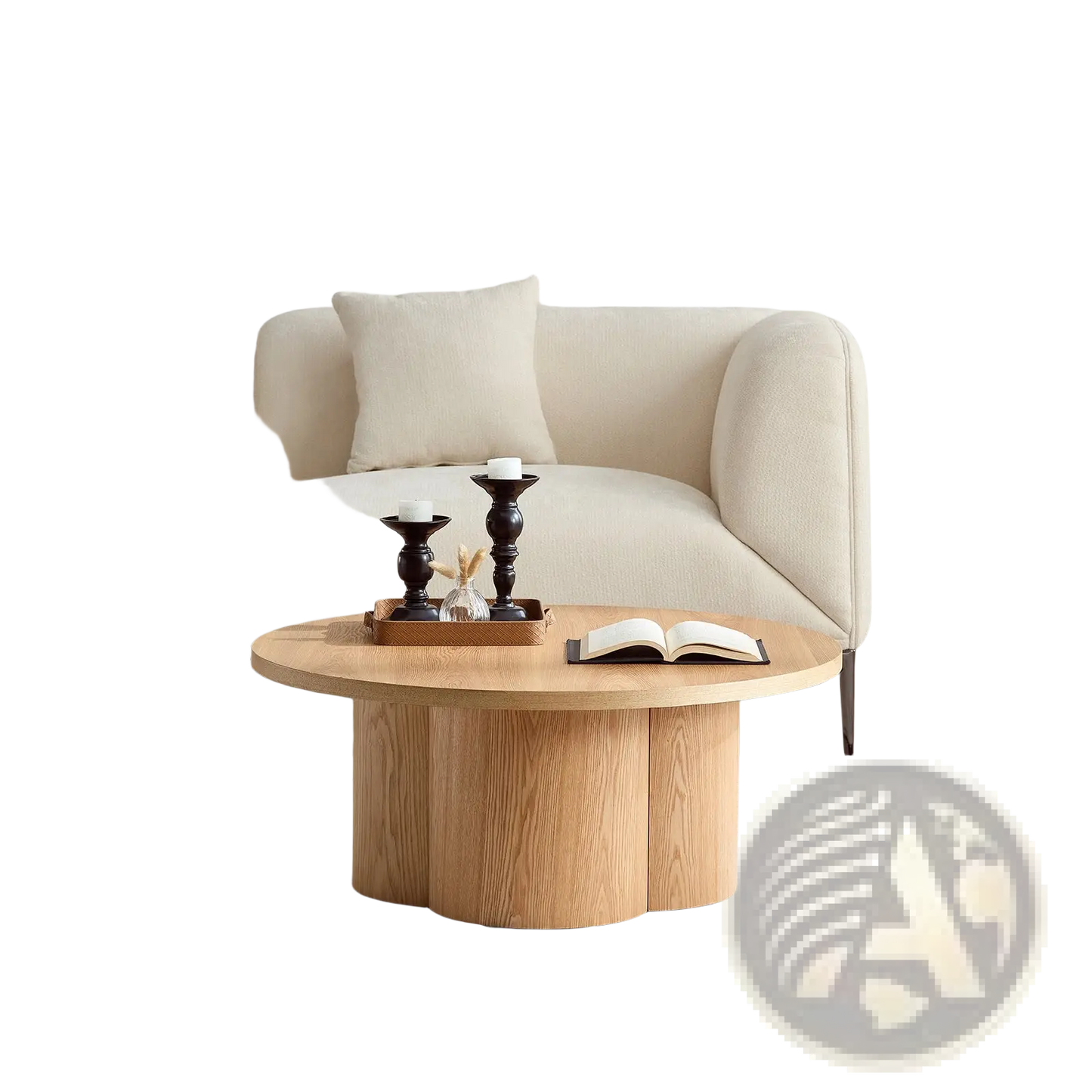 Round Coffee Table Natural Wood Modern Pedestal Base