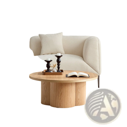 Round Coffee Table Natural Wood Modern Pedestal Base