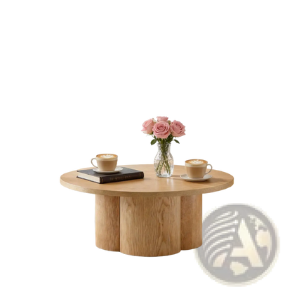 Round Coffee Table Natural Wood Modern Pedestal Base