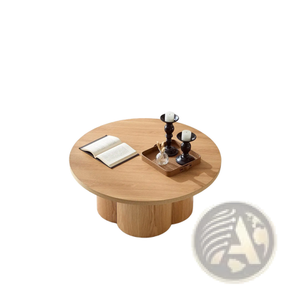 Round Coffee Table Natural Wood Modern Pedestal Base