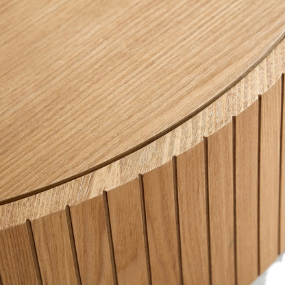 Round Coffee Table with Storage and Slatted Wood Detail