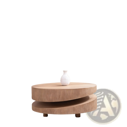 Round Wood Coffee Table 31 Inch Natural Two Tier Accent