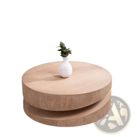 Round Wood Coffee Table 31 Inch Natural Two Tier Accent