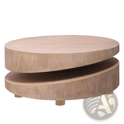 Round Wood Coffee Table 31 Inch Natural Two Tier Accent