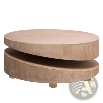 Round Wood Coffee Table 31 Inch Natural Two Tier Accent