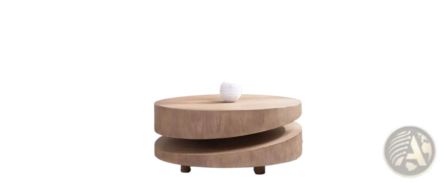 Round Wood Coffee Table 31 Inch Natural Two Tier Accent