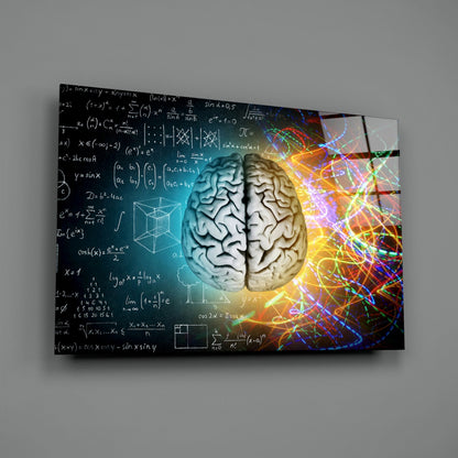 Chalk Equations and Neon Swirl Brain Glass Wall Art