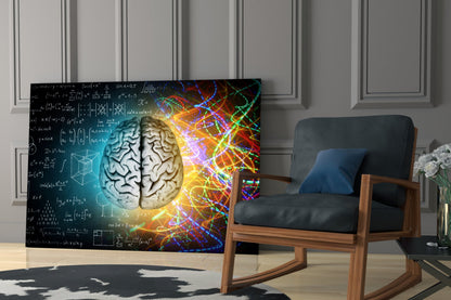 Chalk Equations and Neon Swirl Brain Glass Wall Art